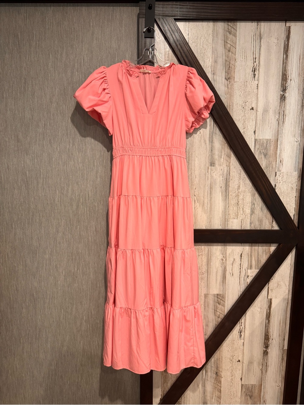 entro Coral Pink Maxi Dress with Puff Sleeves